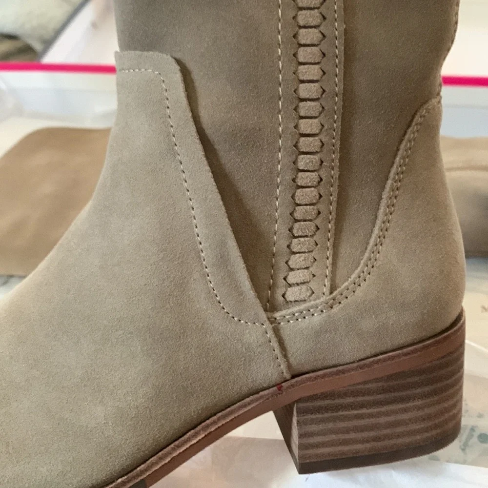 Suede Over-the-Knee Block Heel Boots - Beige